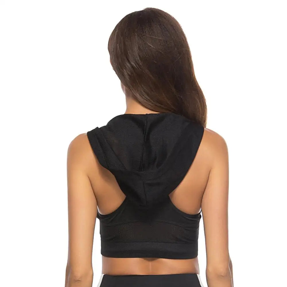 Women Sport Tank Crop Tops Fashion Hooded Athletic Vest Gym Fitness Sports Bras Running Female Girls Sprots Short Tees