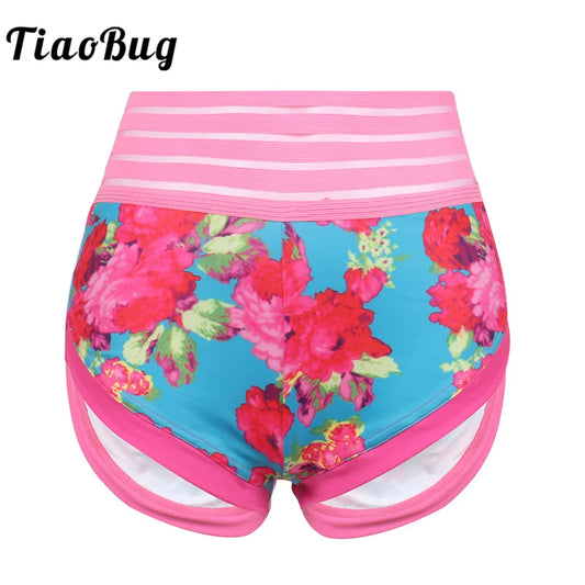 Women's Floral Stretchy High Waist Ruched Butt Lifting Booty Shorts Gym Workout Fitness Sports Running Yoga Shorts for Ladies