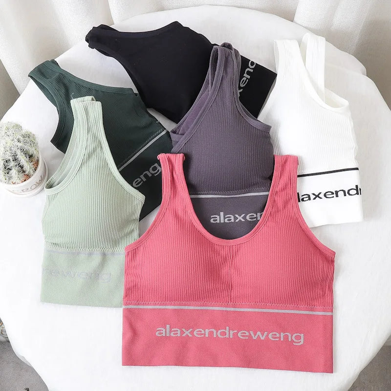 Letter Sports Bras Women Push Up Solid Sports Bra Jogging Gym Women Sports Bra Girl Underwear Fitness Running Yoga Sport Tops