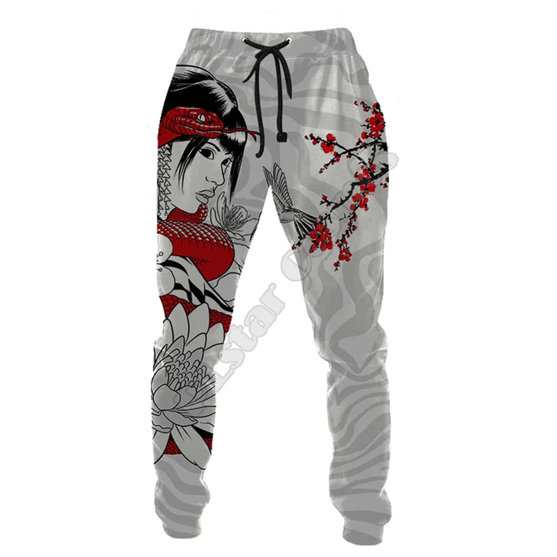 PLstar Cosmos Japan Geisha Tattoo Pants Men For Women Novelty 3D All Over Printed Joggers Harajuku Pants Full Hip Hop Sweatpants