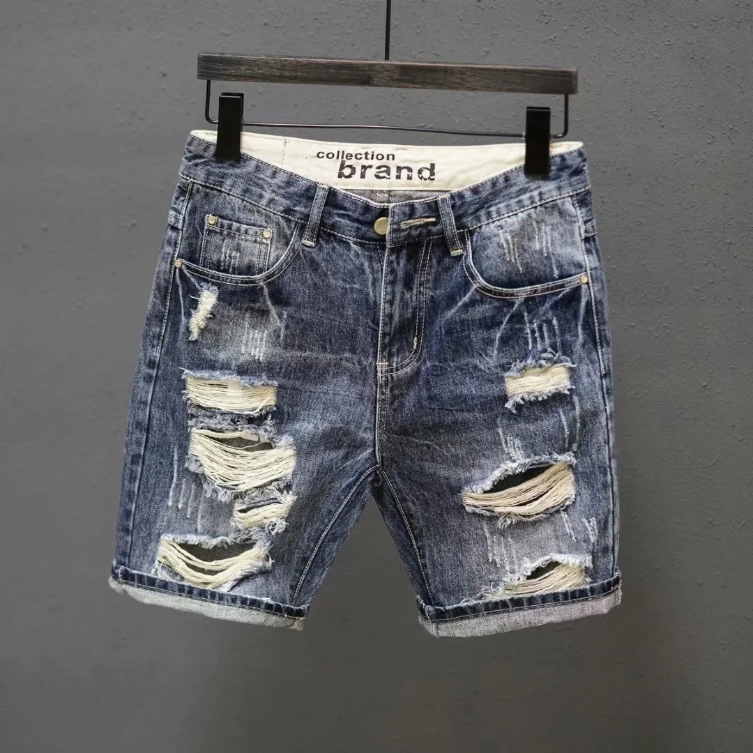 Summer Men's Fashion Straight Loose Denim Shorts Korean Fashion Streetwear Blue Slim Jeans Shorts Mens Crop Pants