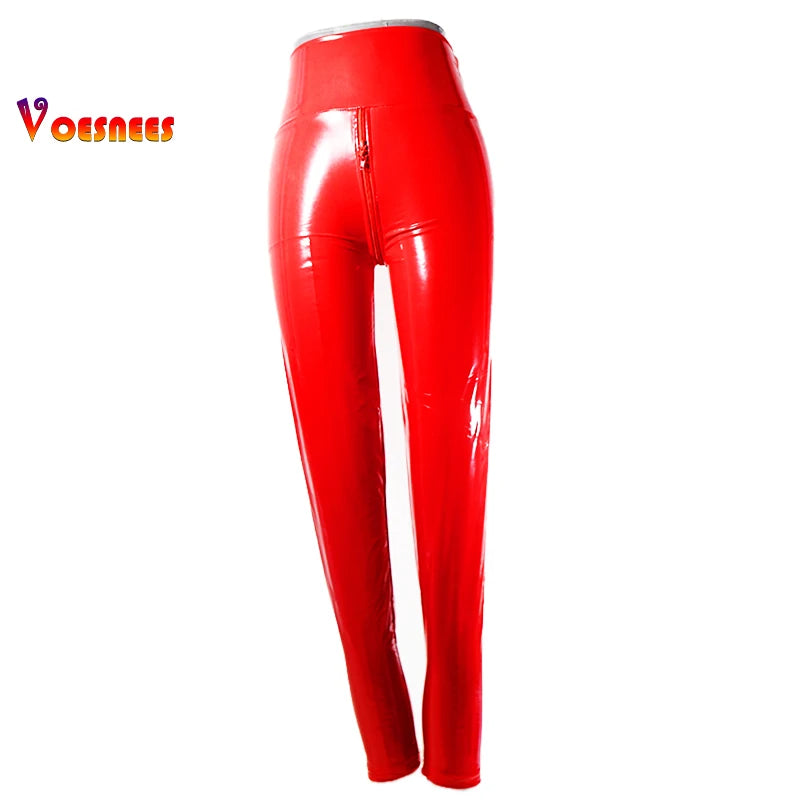 Butt Lift Slim PU Leather Women Vintage Waist Elastic Tights Pants Spring Zippers Bottoms Nightclub Micro Elasticity Leggings