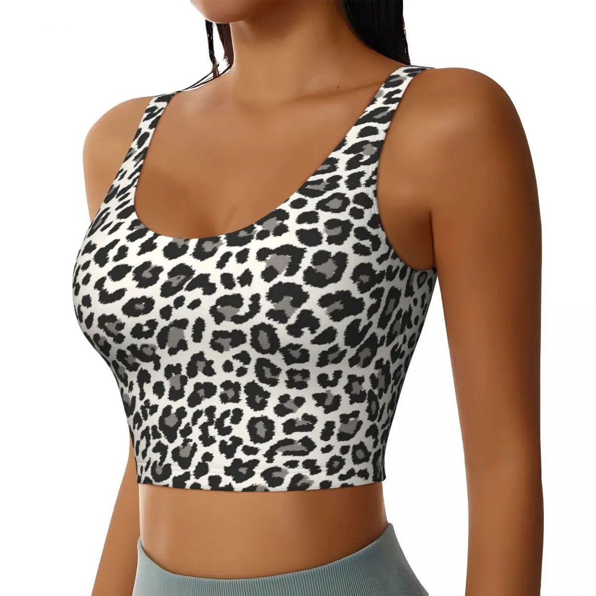 Custom Tropical Wild Animal Leopard Sports Bra for Women Animal Fur Skin Texture High Impact Workout Yoga Crop Top