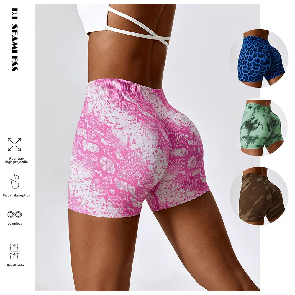 Women's Shorts High Waist Gym Shorts Women Sport Shorts Leopard Print Workout Vital Fitness Yoga Shorts Scrunch Butt Leggings