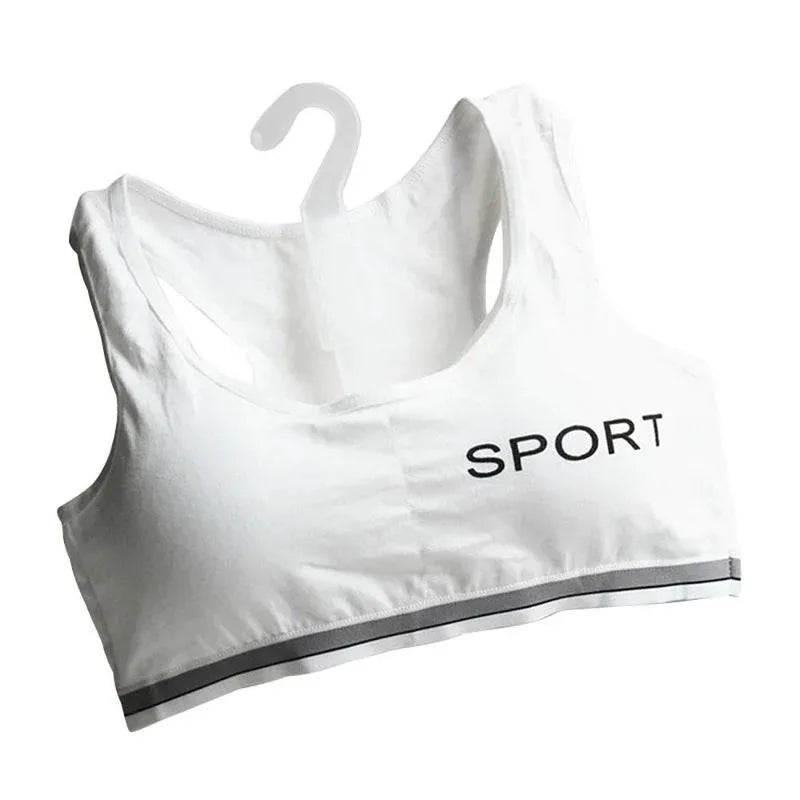 Girls' Sports Bra Solid Cotton Developmental Tank Top Style Student Unreinforced Detachable Sponge Underwear