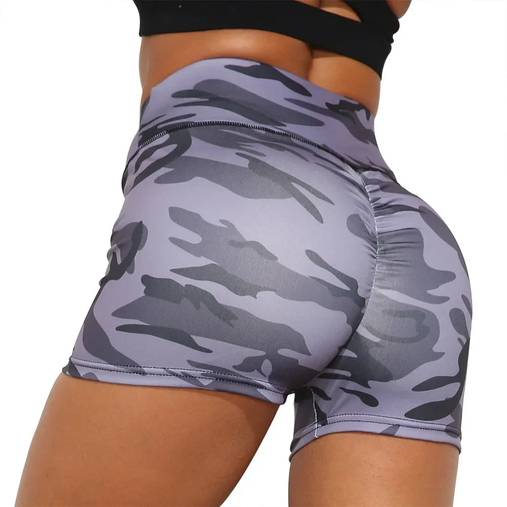 Camouflage Print Sports Running Push Up Yoga Short Pants Gym Workout Fitness Sexy Biker Booty Scrunch Hot Shorts Women Leggings