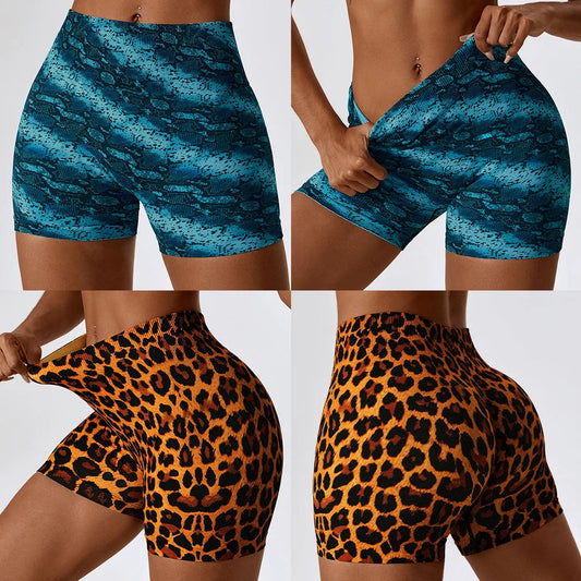 Women's Shorts High Waist Gym Shorts Women Sport Shorts Leopard Print Workout Vital Fitness Yoga Shorts Scrunch Butt Leggings