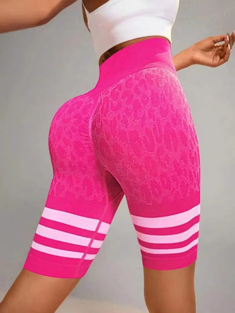 New Ladies Gym Seamless High Waist Leopard Print Tight Peach Hip Yoga Pants Quick-drying Training Fitness Pants Sports Shorts