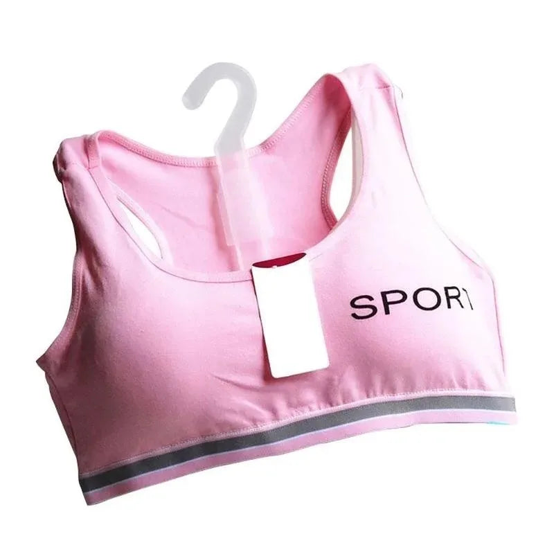 Girls' Sports Bra Solid Cotton Developmental Tank Top Style Student Unreinforced Detachable Sponge Underwear