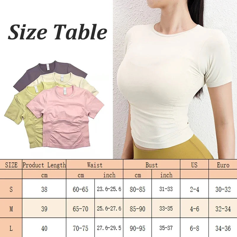 Aiithuug Seamless Slimming Waist Up Yoga Short Sleeve Gym Shirts Stretch Breathable Daily Sports Tennis Golf Tops Fitness Crops