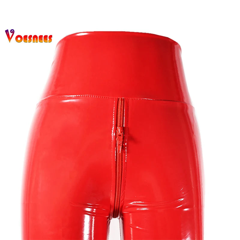 Butt Lift Slim PU Leather Women Vintage Waist Elastic Tights Pants Spring Zippers Bottoms Nightclub Micro Elasticity Leggings